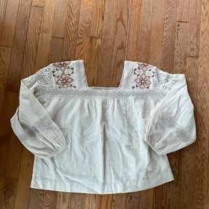 Lucky Brand Cream Blouse with Embroidery